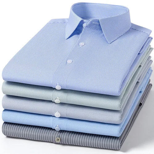 Imagen 2 del producto Nuevo diseño camisas a rayas para hombres de manga larga primavera a cuadros fino suave sin planchar Casual resistencia a las arrugas blusa de negocios sociales