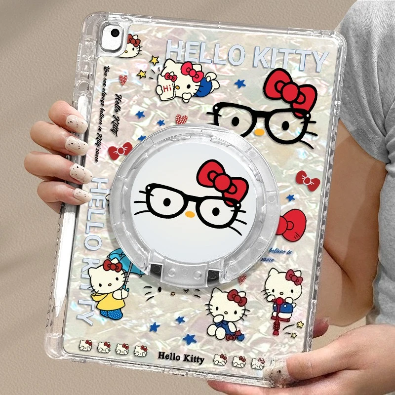 

Чехол Hellokitty для Ipad 11-го поколения, чехол 2025, 11 дюймов, 2024 Pro, 13 дюймов, Air 7, чехол с рисунком 360 ° Прозрачный акриловый чехол для планшета