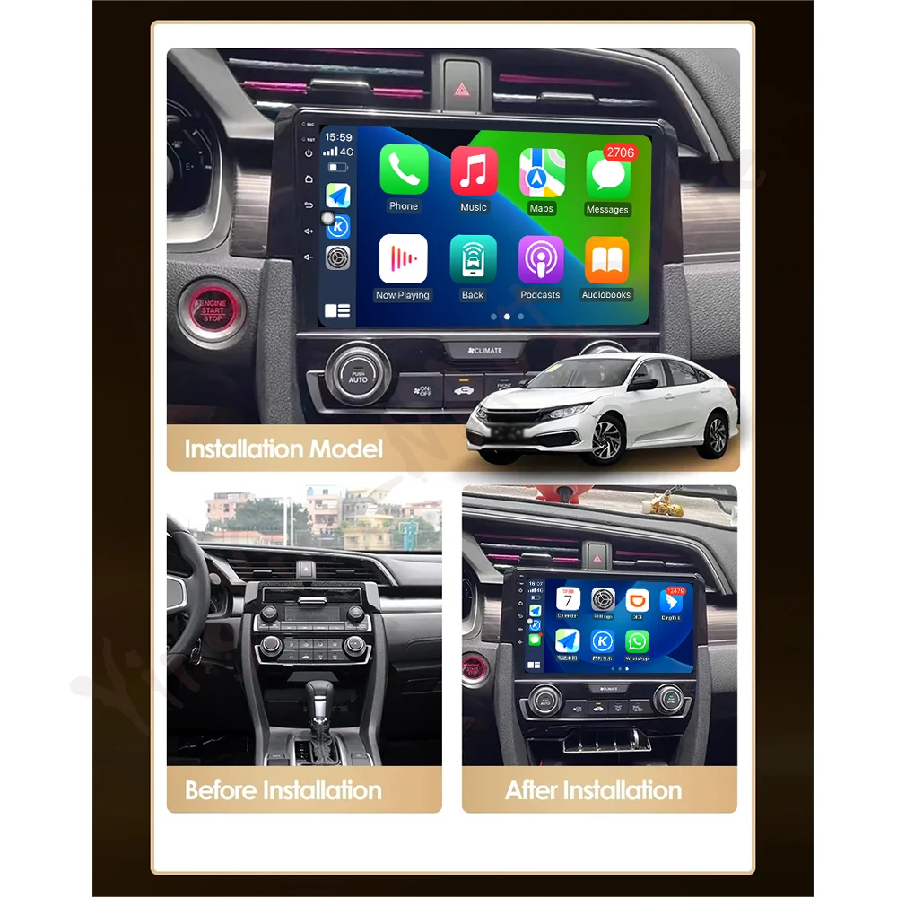 أندرويد 16 راديو السيارة لهوندا سيفيك 10th 2016 2017 2018 2019 2020 مشغل لاسلكي Carplay السيارات أدوات ستيريو الوسائط المتعددة