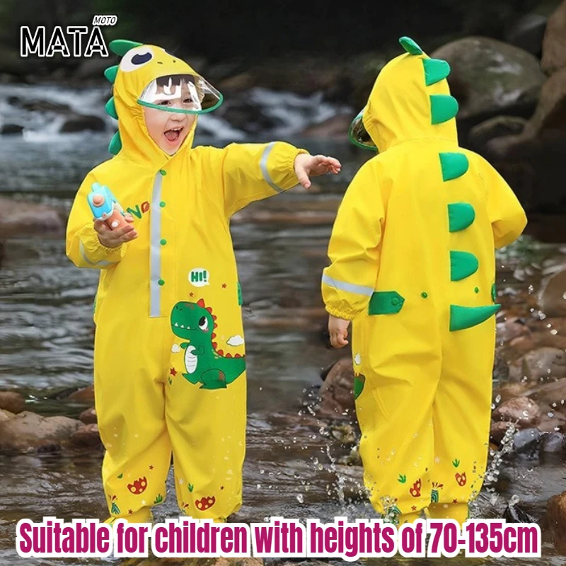 

Motorcycle Cycling Student Raincoat Blue Dinosaurs Outdoor Waterproof Rain Pants Suit for 1 - 10 Years Old Kids, Baby Boy Girl