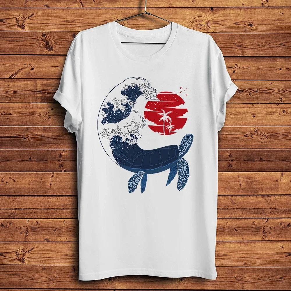 Turtle Shark Dolphin Orcas in Sunset Great Wave,Funny Natural TShirt Men,O-neck Casual Short Tee,Unisex Streetwear T-Shirt