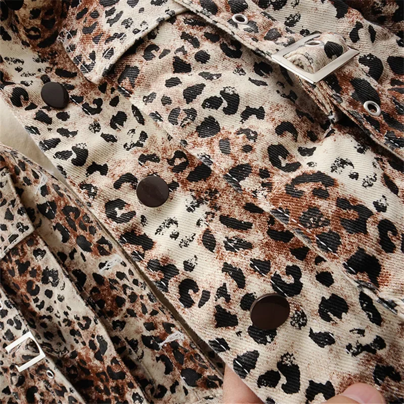

Spring Autumn Fashion Leopard Print Big Pocket Denim Jacket Women Cowboy Outwear Chaquetas Mujer Loose Short Jeans Jacket Female