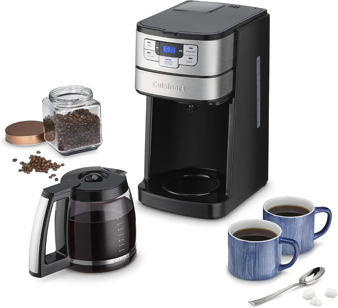 Moedor de café automático com desligamento automático, aço inoxidável preto, cafeteira, 1-4 configuração de copos, 12 copos