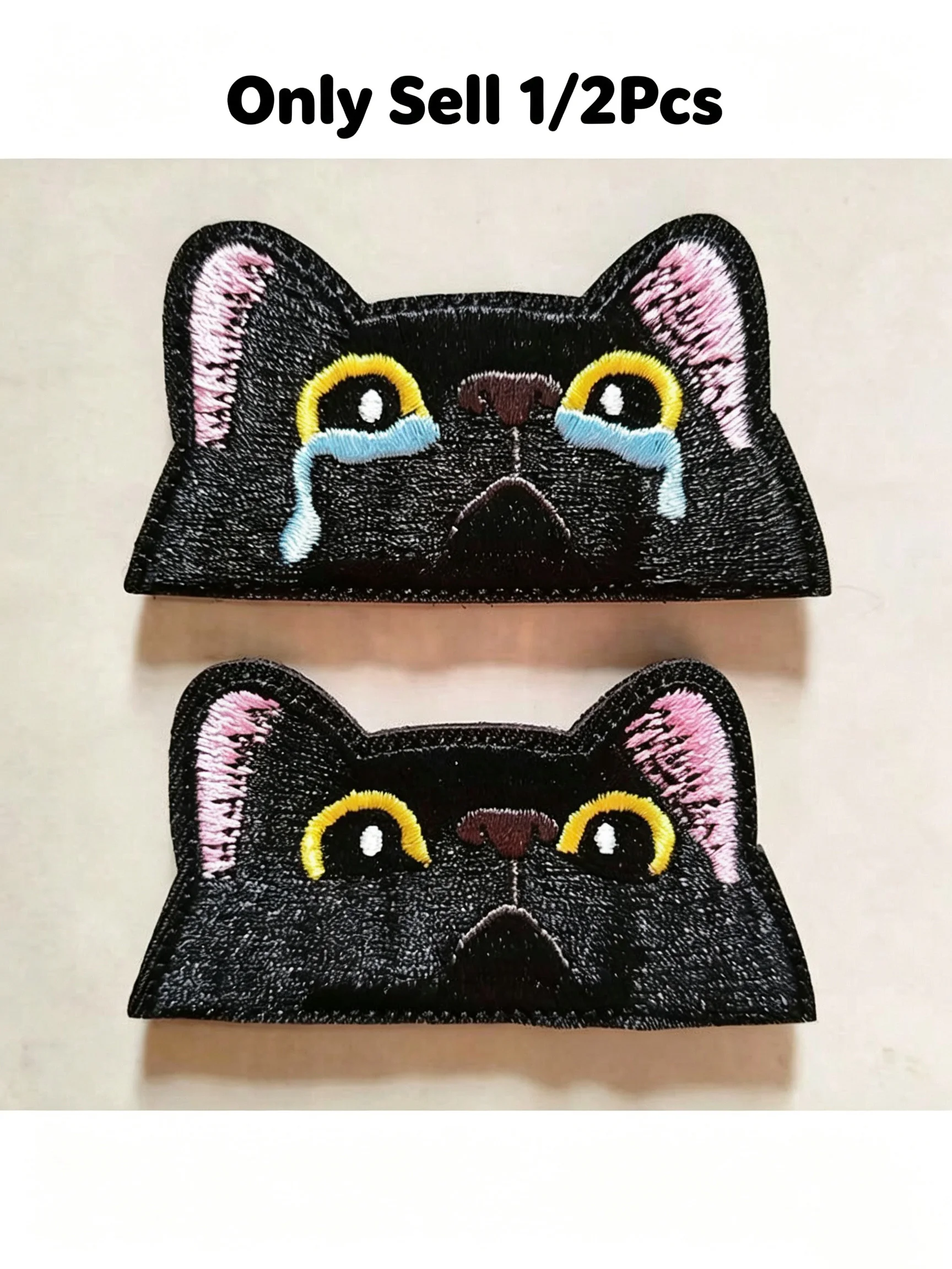 1/2pcs Set Cute Crying Cat Embroidery Patch - Attention-Grabbing Fun Badges - Durable Stickers for Jackets Jeans Clothes Bags