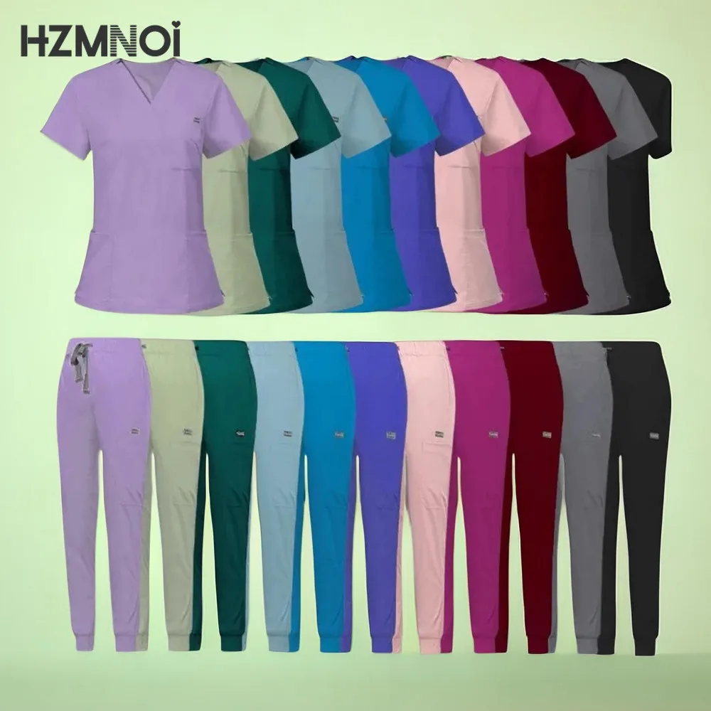 

HZMNOI Short Sleeve Nurse Dress Uniform Stylish Female Womens Tie Up Medical Scrubs Nurse Uniform Medical Spa Women Uniforms