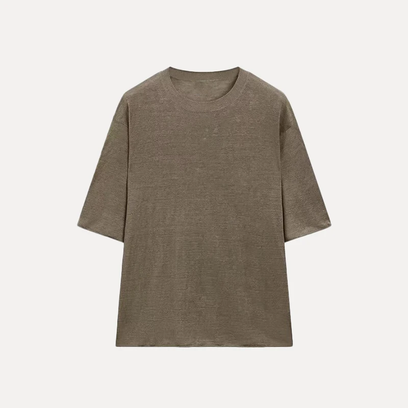 

Loose Linen Knitwear Faionable Summer New Women's Wear Z Pure Color Commute Sle Polyester Fiber ort Sve round Ne