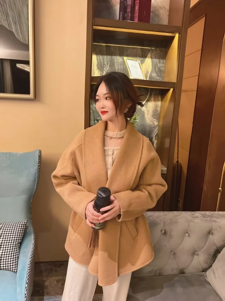 

MENINA BONITA 2023 Winter Women Double-sided Wool Blends Cashmere Real Fur Coat Woolen Short Loose Luxury Streetwear New Fashion