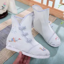 Chinese Boots Winter Antique Embroidered Boots Women Inside High rise Short Boots National Style Women's Single Boots