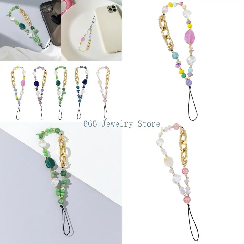 F2TD Cell Phone Strap Keychain Stone Beads Phone Lanyard Anti Lost Keyring Jewelry Y2K Handbag Backpack Decor Accessories
