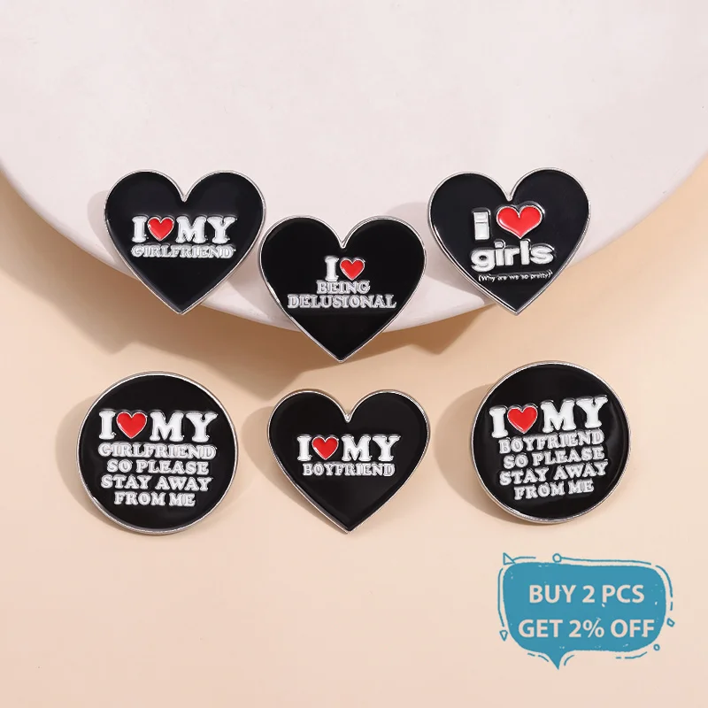 I Love My Girlfriend Heart Enamel Pin I Love BF So Please Stay Away From Me Brooch Funny Saying Valentine Jewelryift For Couple