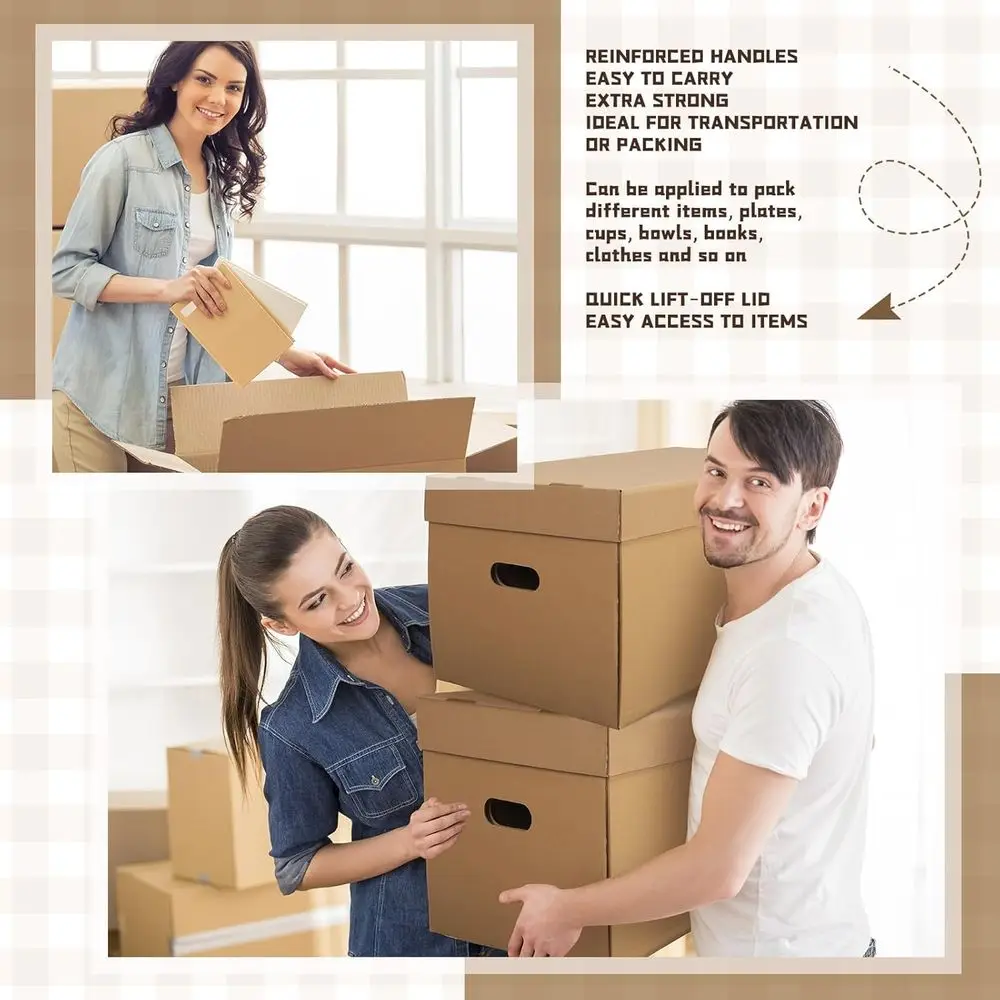 Conjunto de 4 Caixas de Mudança para Cozinha para Copos de Vinho e Pratos com Alça e Tampa, Marrom, 24x12x11 Polegadas