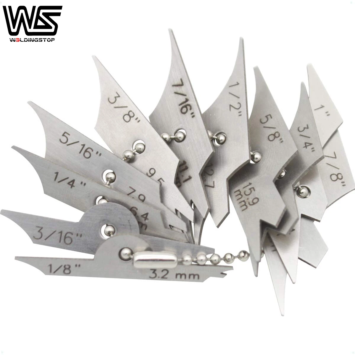 

11 шт., набор ключей для сварочного калибра, сварочное филе, датчик длины горла/ножки 5/16 дюймов-7/8 дюймов (7,9 мм-22,2 мм), дюйм/мм, нержавеющая сталь