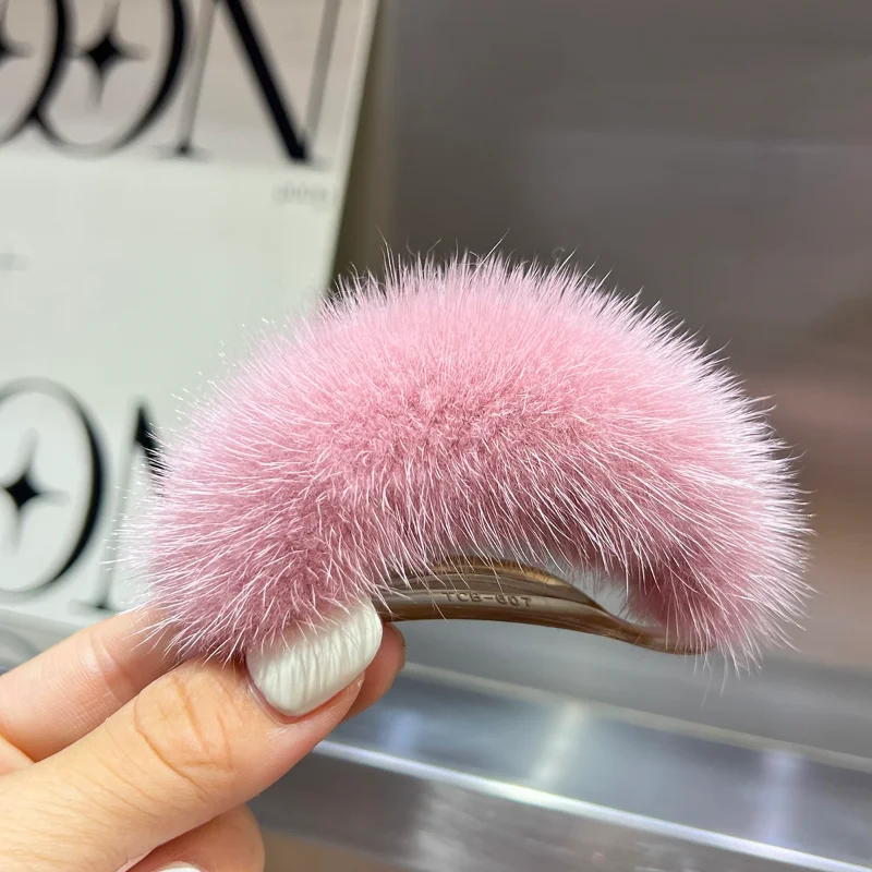 Real Mink Fur Ponytail Hair Claws Hair Pins Clips Headwear Shark Clip Hairpins Crab for Women Girls Korean Hair Accessories