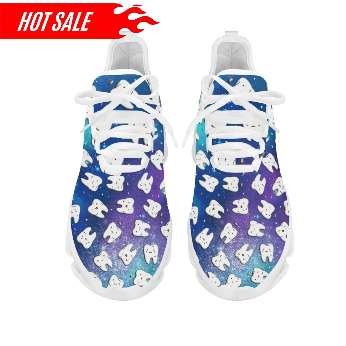 

Горячие летние кроссовки с градиентным принтом в виде мультяшных зубов, дизайнерская обувь, дышащая обувь на плоской подошве для женщин, обувь для стоматолога, женская обувь