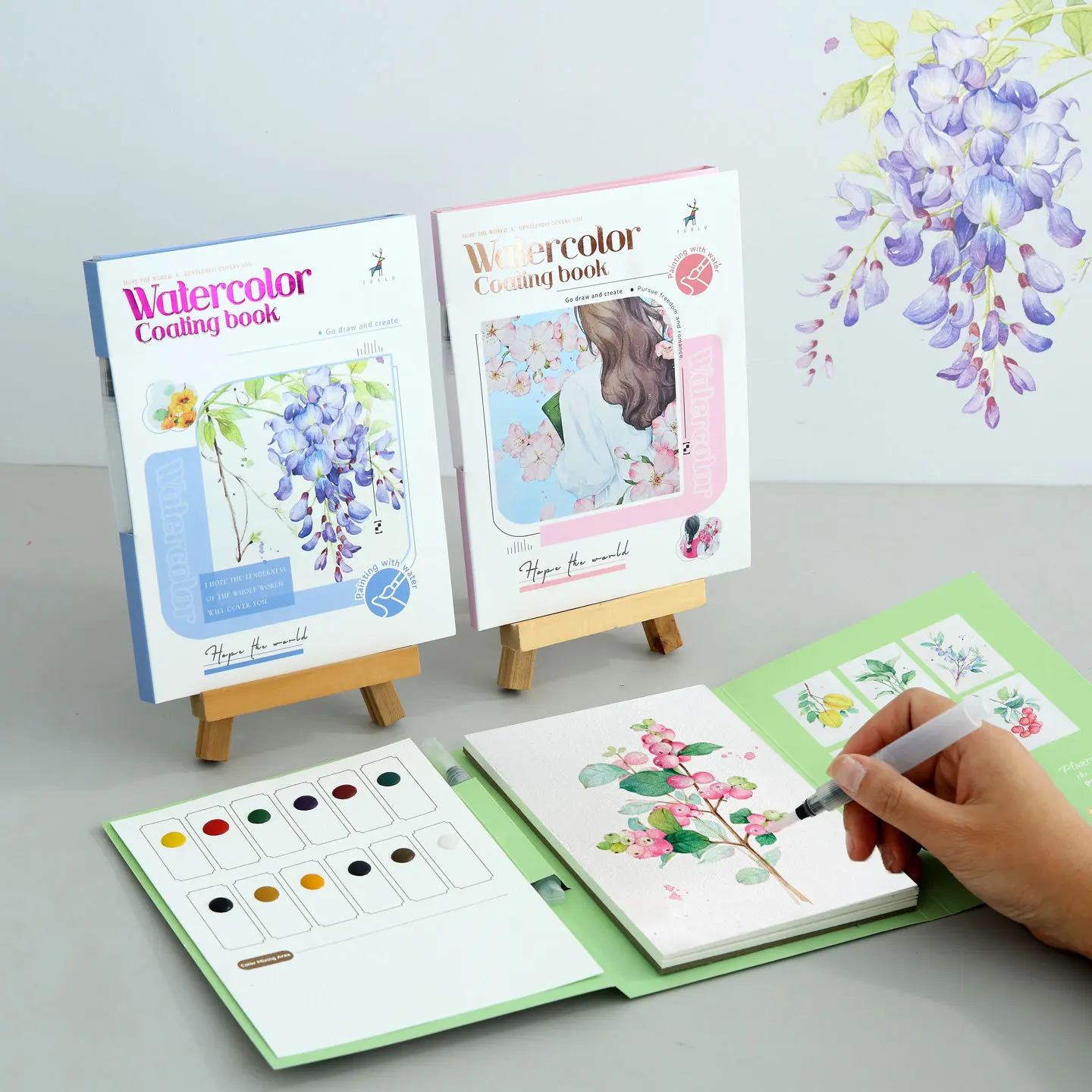 Adult Watercolor Painting Book, 3-Fold Layout with Included Pigments, Relaxing DIY Coloring Pages, Portable Hand-Painted Art