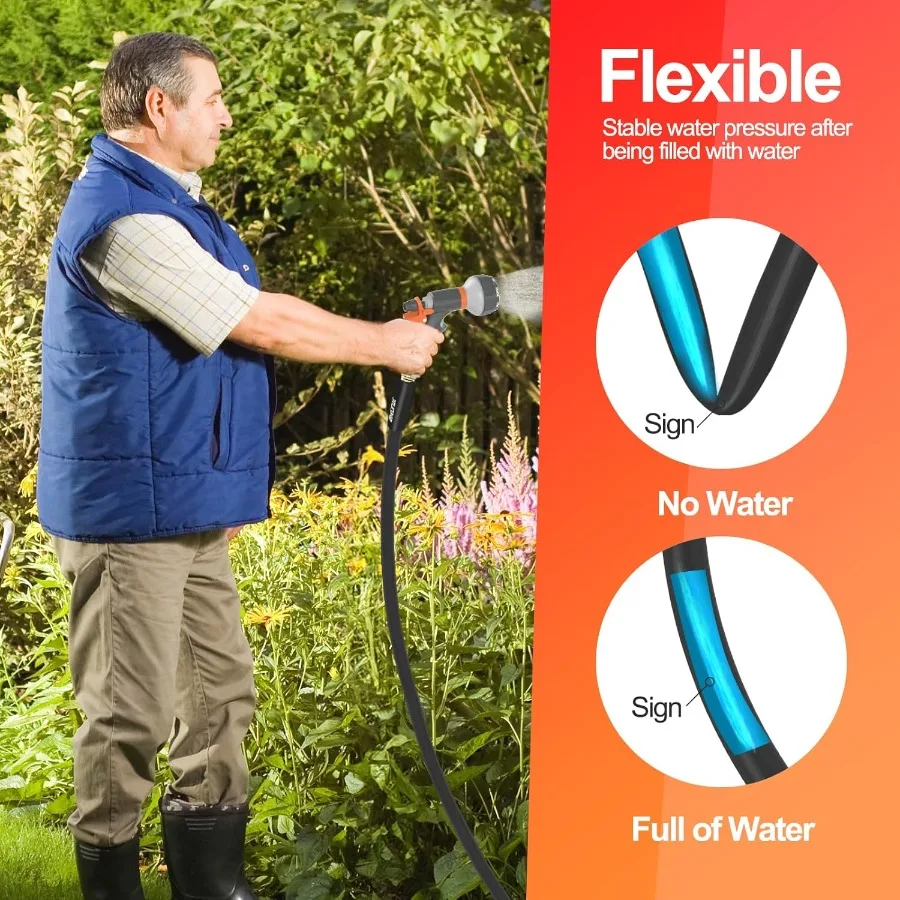 100피트 x 5/8인치 고강도 유연하고 가벼운 정원용 물 호스, 최대 600psi의 파열 저항, 꼬임 방지 하이브리드