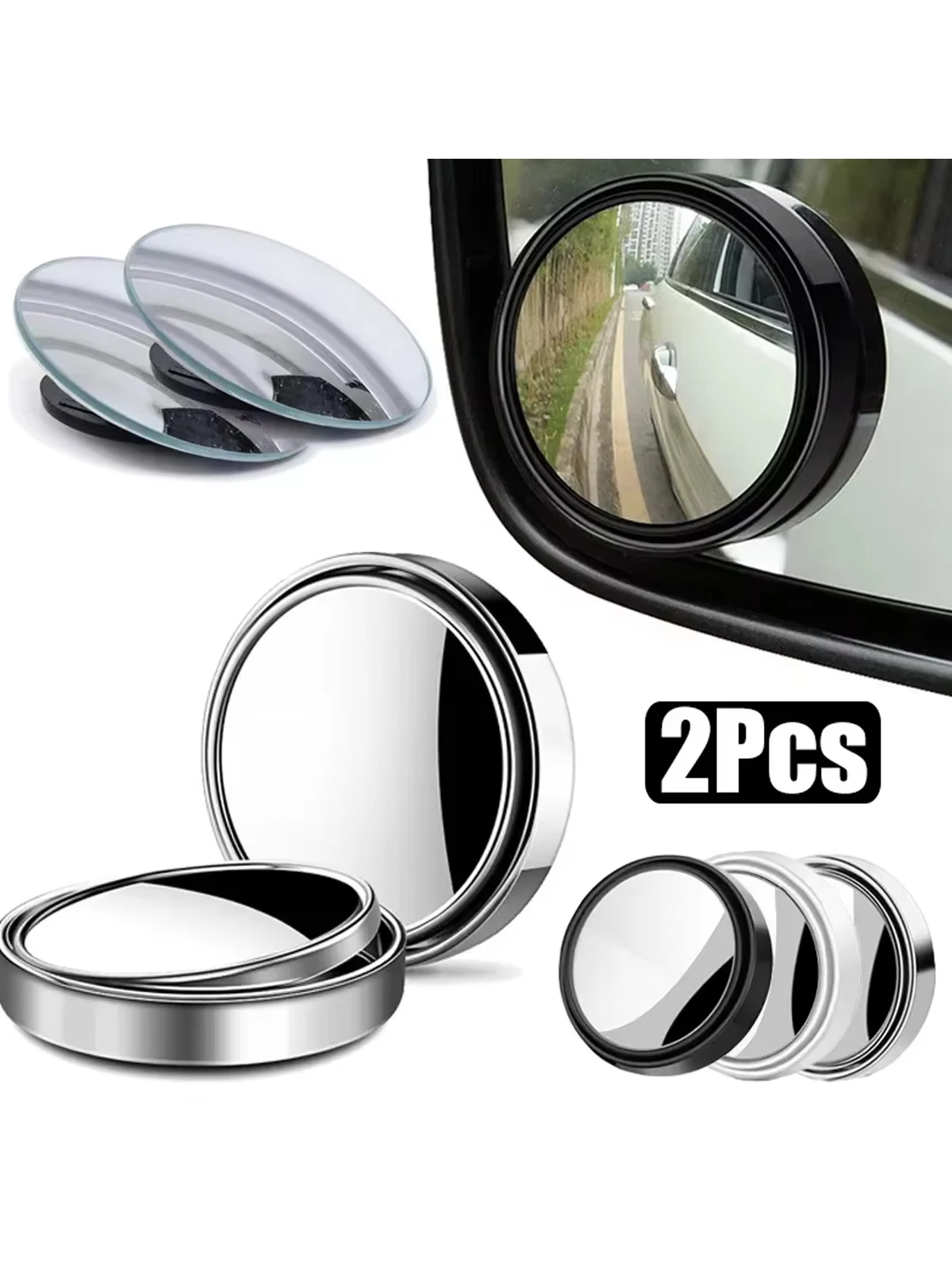 Car Rearview Mirror Aid Small Round Mirror Super Clear Sticker Style Suction Cup Type Blind Spot Assistance Reflective Mirror
