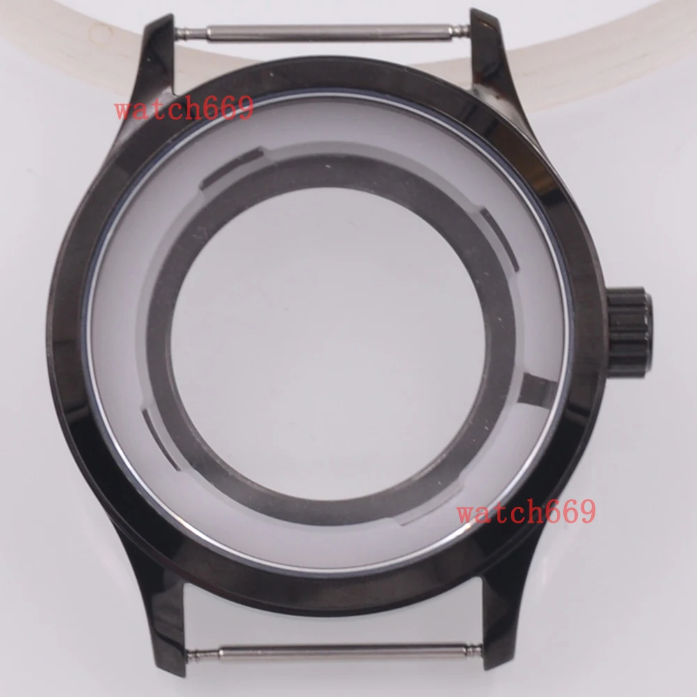 42 مللي متر حافظة ساعة من الفولاذ المقاوم للصدأ باللون الأسود حافظة من زجاج الياقوت تناسب أجزاء ساعة الحركة الأوتوماتيكية NH35 NH36 #1