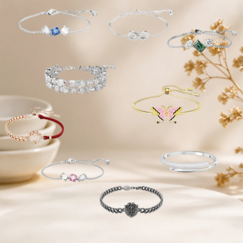 Round package set with light green zircon silver bracelet, round diamond gold bubble bracelet