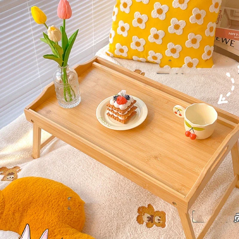 

2023 Portable Bamboo Bed Tray Table With Foldable Legs Breakfast Tray Wooden Frame Folding Table Small Office Desk