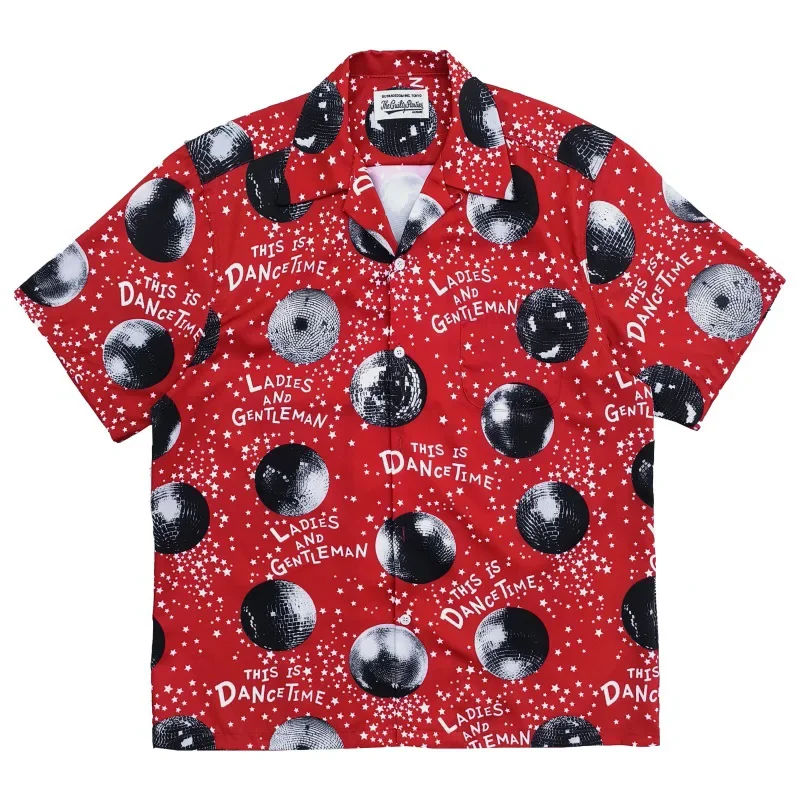 Black Red Yellow New WACK Mirror Ball Pattern Hawaii Short Sleeve Shirt Casual Lapel Men Woman Tops T Shirt