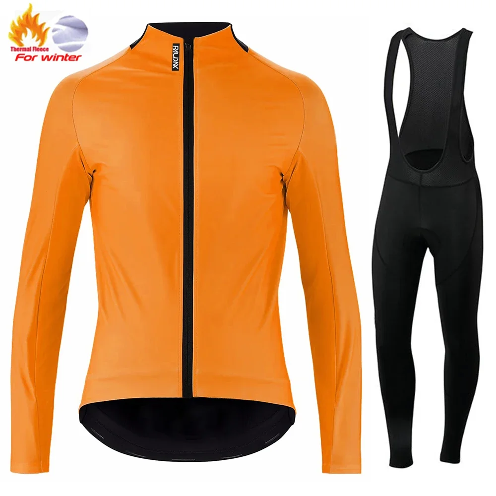 Raudax Fluorescein Winter Hot Wool Cycling Suit Men Cycling Jersey Set Outdoor Sportswear MTB Bike Uniform Cycling Kit Triathlon