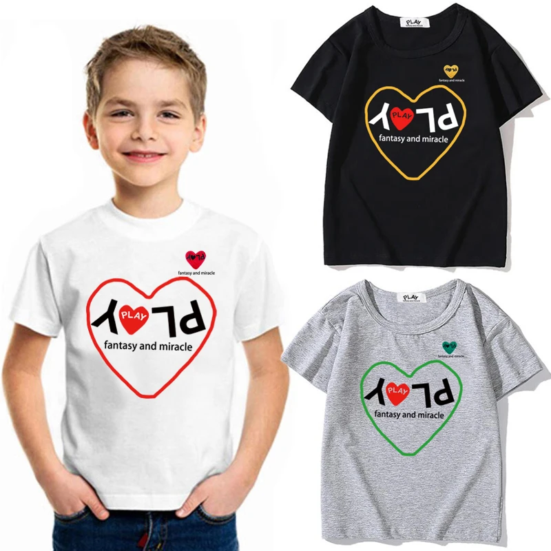 

Boy Girl T-Shirt Cotton Heart Letter Embroidery Colorful Hollow Heart Printing O-Neck Short Sleeve Summer Unisex Casual T-Shirt