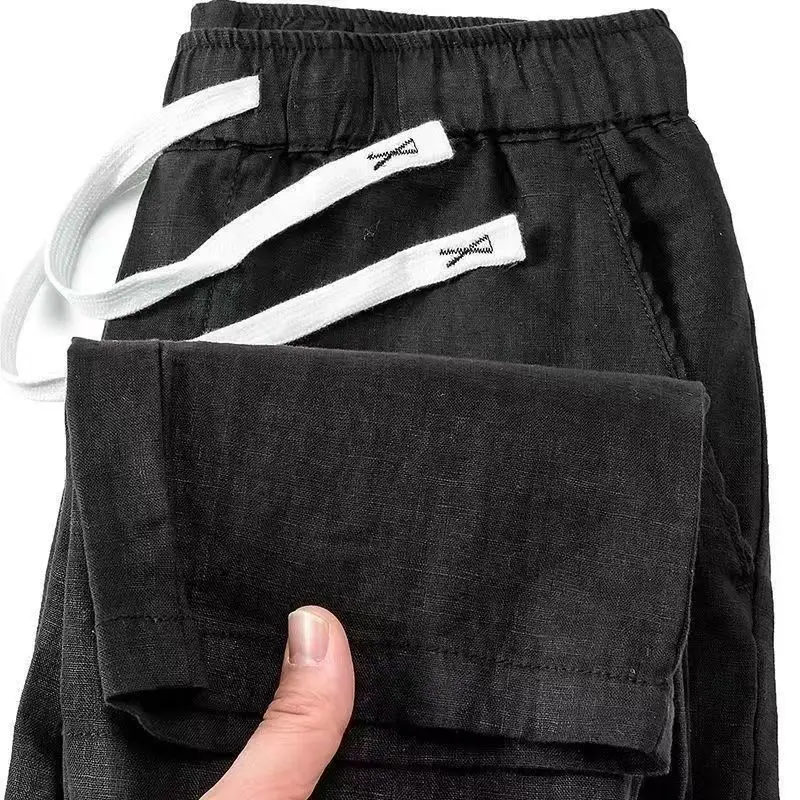 

Summer Thin Ice Silk Cotton Linen Men's Casual Pants Elastic Waist Simple Sle Breathable Long Trousers Youth Faion Trend