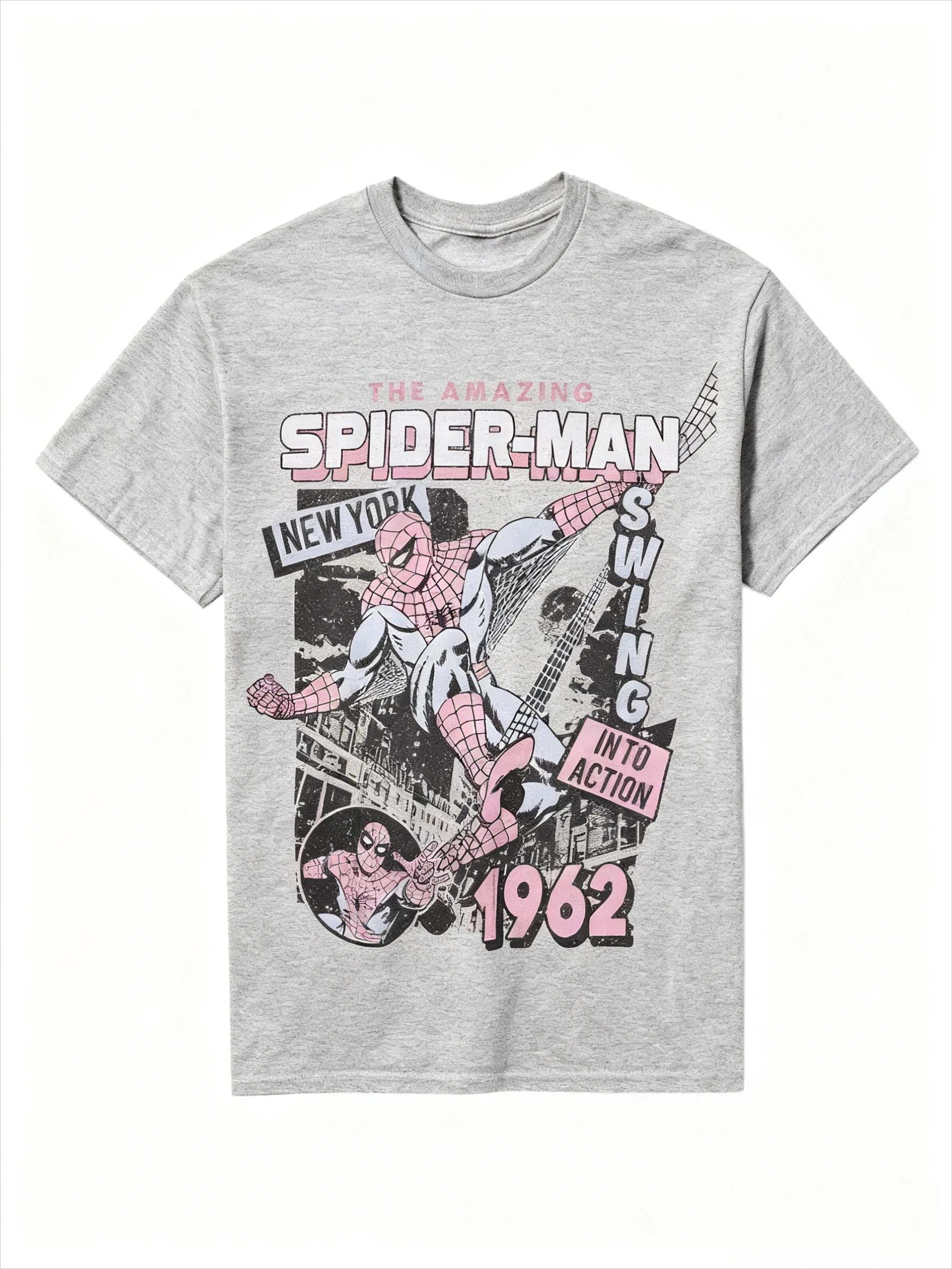 Marvel Genuine 2026 New Marvel Amazing Spider-Man Pink Comic Print Plus Size T-shirt girocollo allentata a maniche corte da uomo