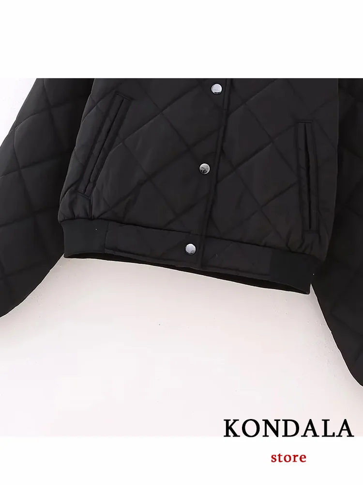 KONDALA-Jaqueta bomber preta chique casual, peito único, gola em O, manga comprida, jaqueta solta, monocromática, moda, outono, casacos de inverno, 2023