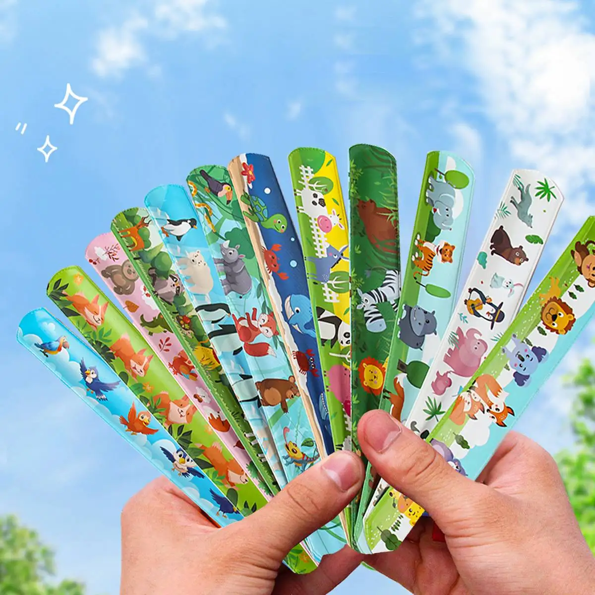 Cartoon Slap Bracelets Dinosaur Jnugle Animals Mermaid Birthday Wristband Gifts Kids Birthday Party Supplies Toys Baby Shower