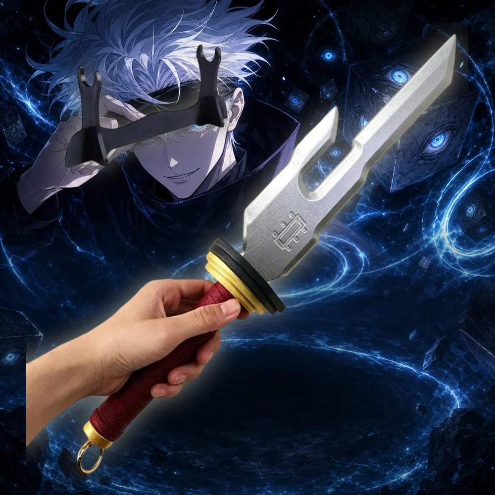 Espada Katana de 16 pulgadas (40 cm) de Jujutsu Kaisen, Gojo Satoru, Tanto, Hoja Corta, de Madera y Bambú, Estilo Samurái Japonés, Accesorio de Cosplay de Anime, Set con Soporte, Tamaño Real, Coleccionable para Otaku, Regalo, Juguete, para Exhibición, Cuchillo Ninja de Manga, Schwert, Sabre, Espada Maldita