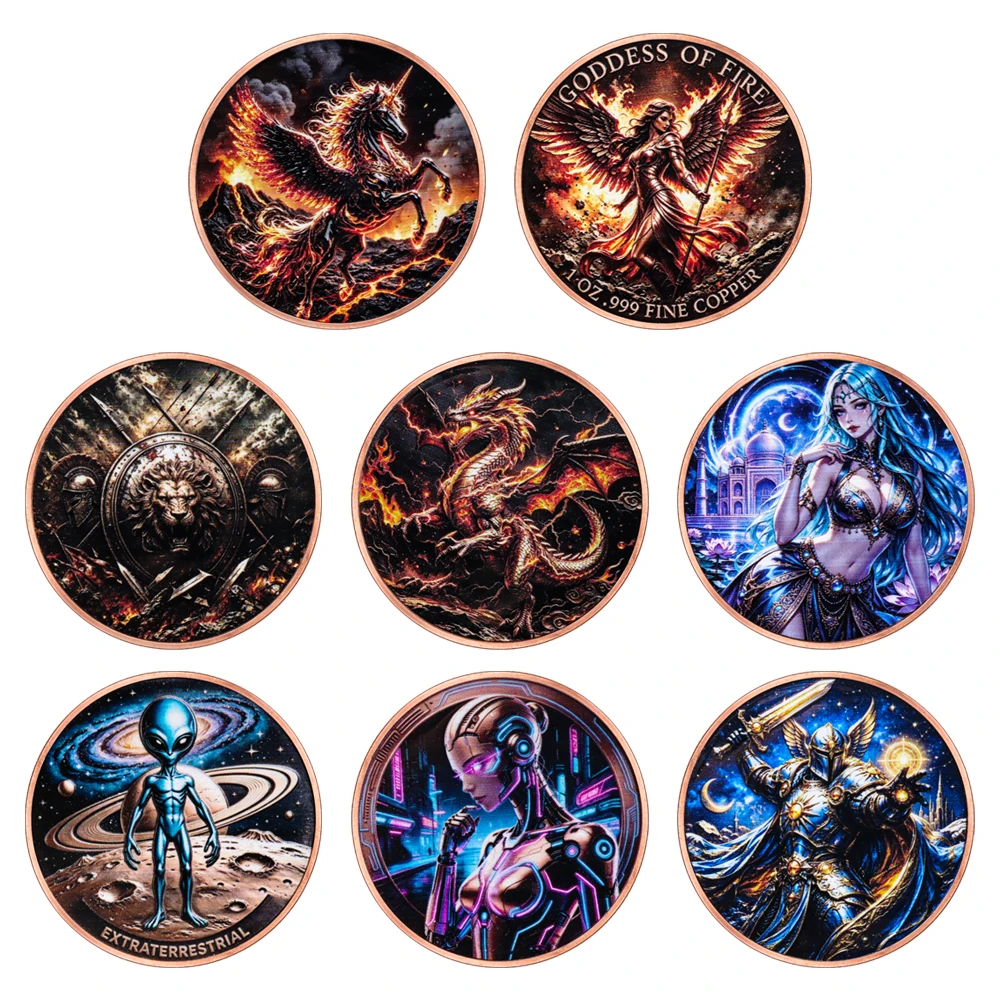 1pc 1oz .999 Fine Copper Collectible Coin Fantasy Myth Goddess Dragon Warrior Copper Commemorative Copper Token Souvenir Gifts