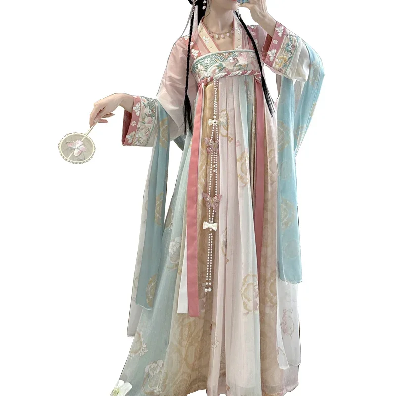 Women Chinese Traditional Hanfu Costume Lady Tang Suit Princess Dress Embroidery Ancient Folk Dance Carnival Cosplay Costume