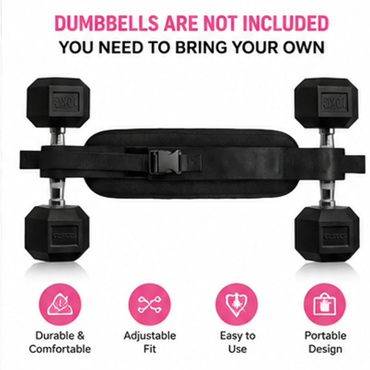 Heavy Duty Nylon Hip Thrust Belt, Adjustable Thick Padded Dumbbell Glute Workout Strap, Portable Home Gym Fitness Equipment - view 3