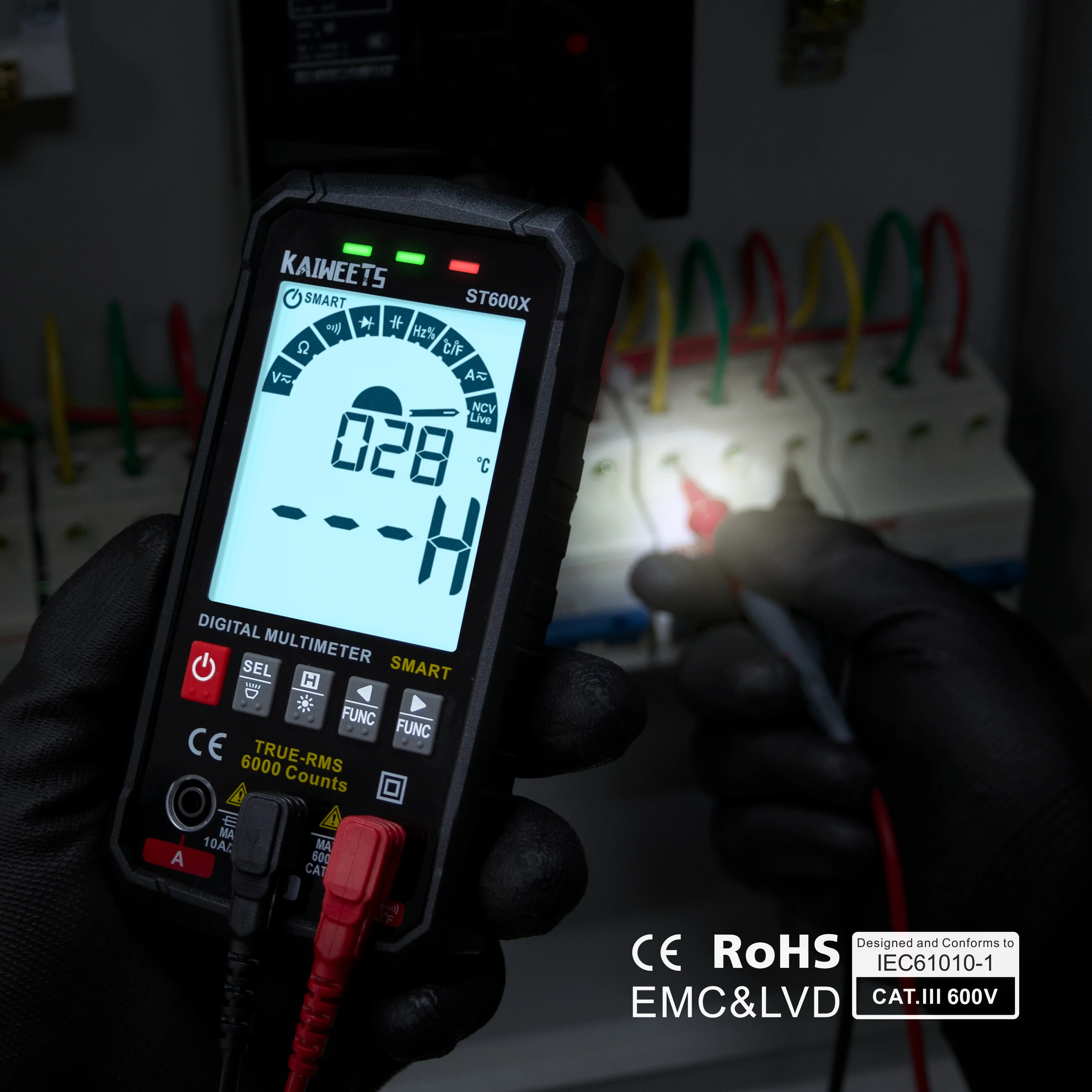 KAIWEETS ST600X Ture RMS Digital Multimeter Auto Range NCV Intelligent Multimetro Tester AC DC Voltage Capacitance Ohm Hz Meter