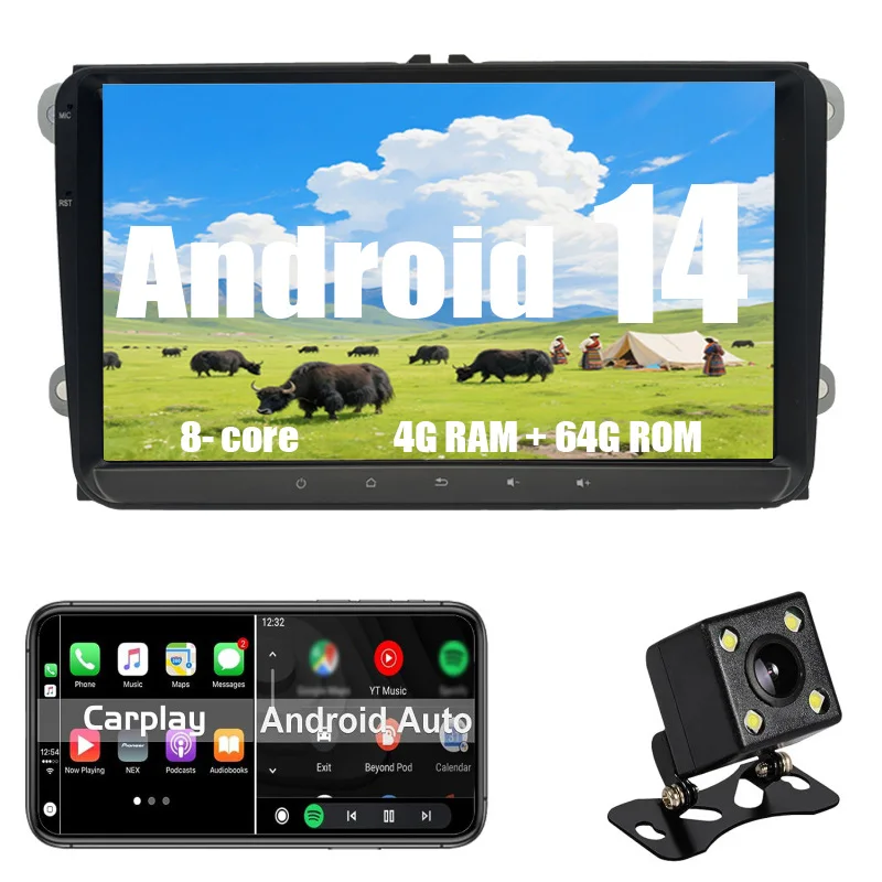 

Android car radio for Passat B6, B7, CC, Ranger, Sprinter, stereo screen Carplay Bluetooth GPS Navigation FM radio 9’ [4+64G]
