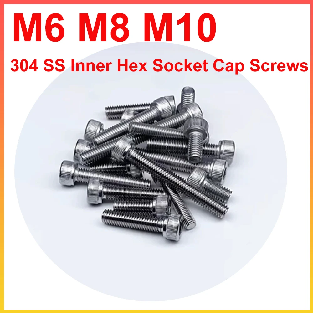 M6 M8 M10 304 SS Inner Hexagon Socket Cap Screws Allen Round Cup Head Bolt Full Thread Metric Mechanical Fastener Length 8-100mm