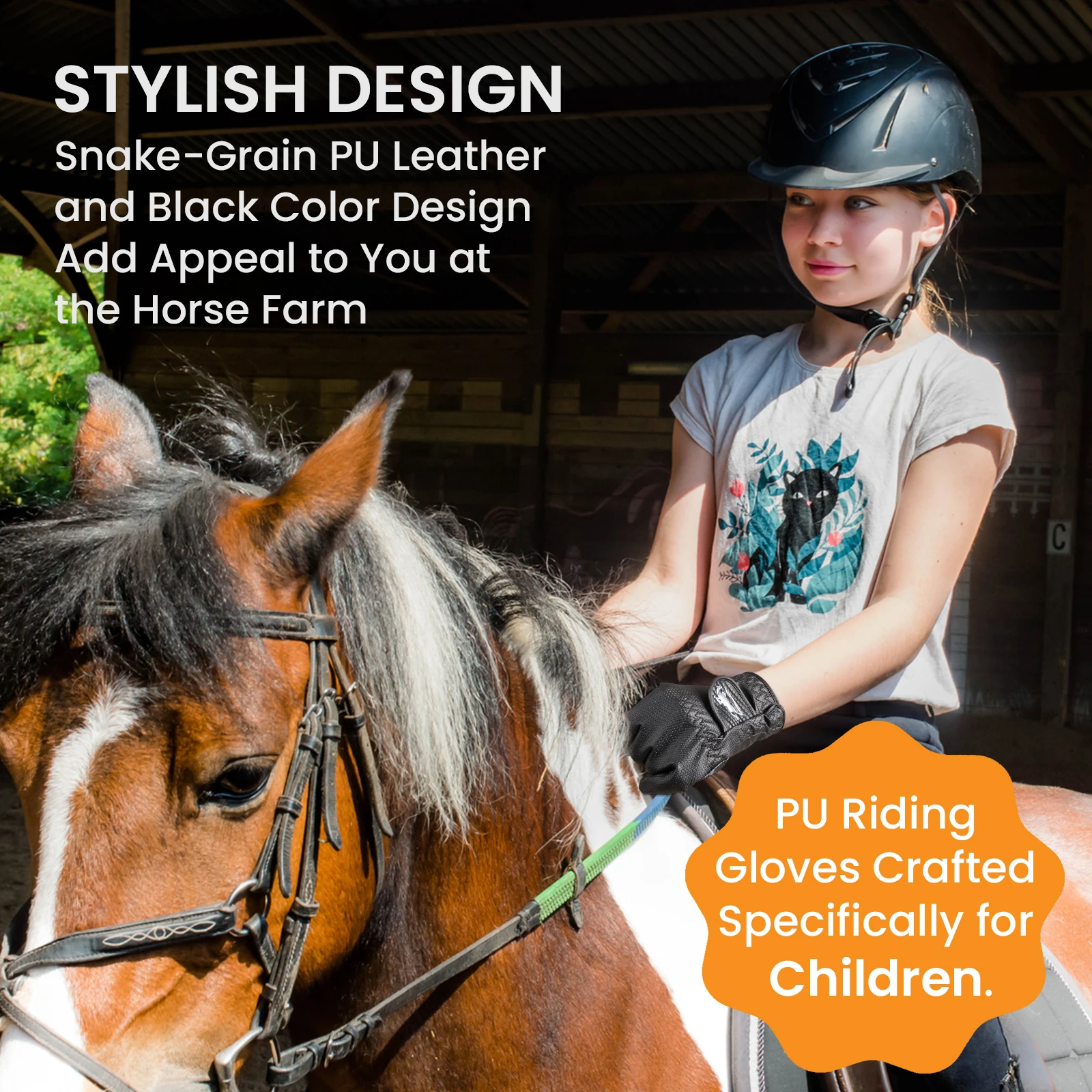 Kids PU Leather Grip Horse Riding Gloves 1 Pair, Lightweight Breathable Youth Equestrian & Horseback Riding Gloves