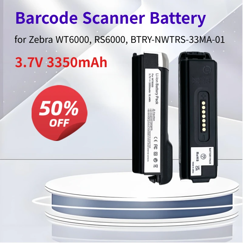 3.7V 3350mAh Barcode Scanner Battery for Zebra WT6000 RS6000 Model BTRY-NWTRS-33MA-01 Rechargeable Battery