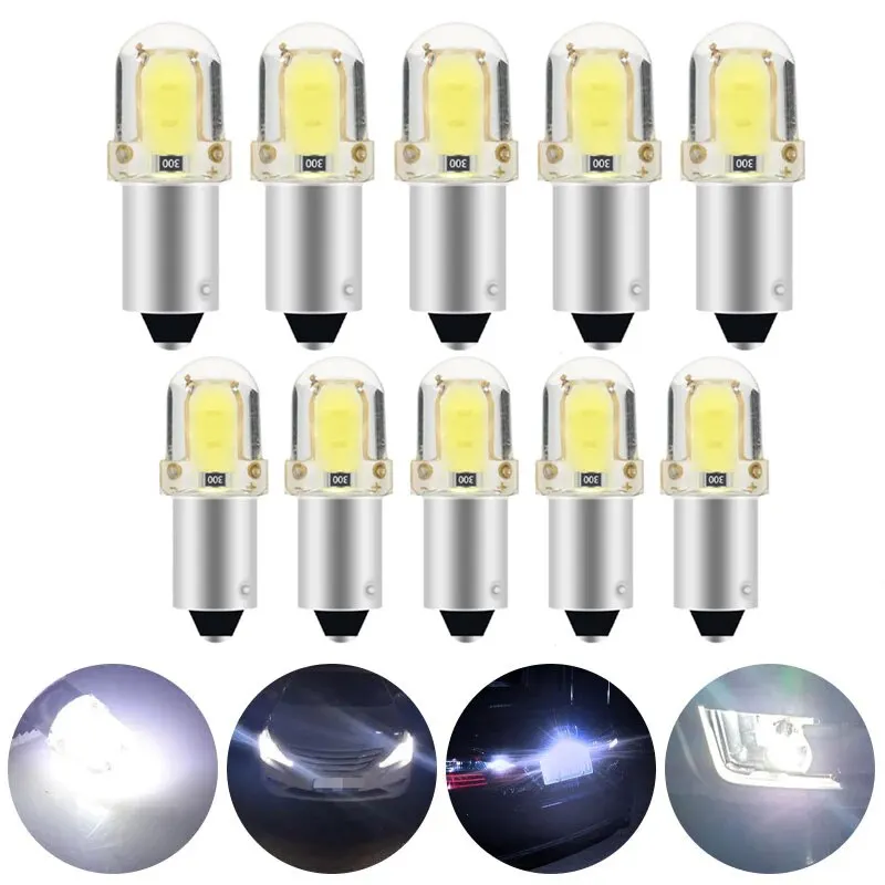 Lâmpada LED para placa interior do carro, luz branca, t4w, h6w, w5w, cob, 2, ba9s, 10 peças