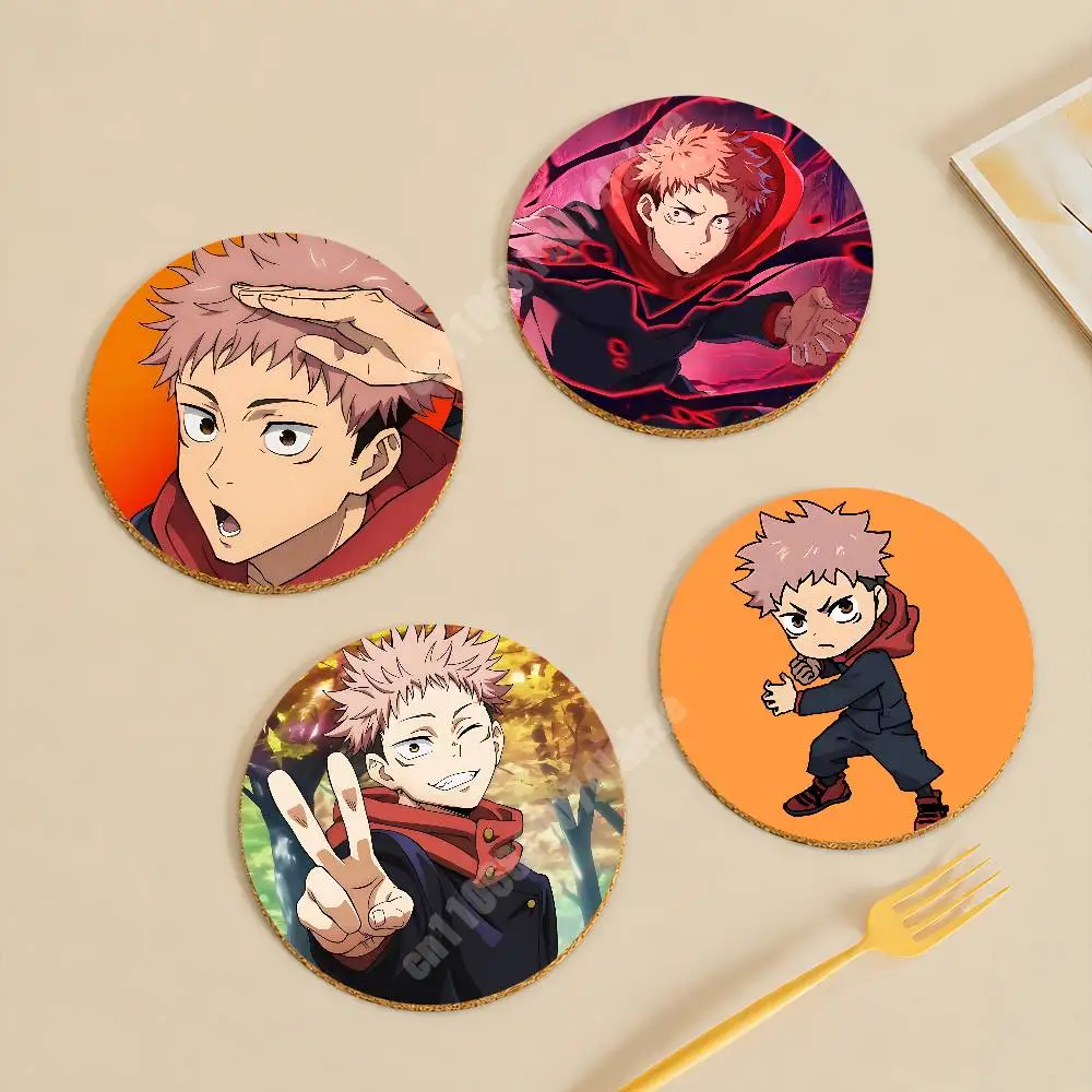 J-Jujutsu I-Itadori Yuji K-Kai-sen JJK Wooden Cup Mat Cappuccino Vodka Juice Water Coaster for Flower Shop