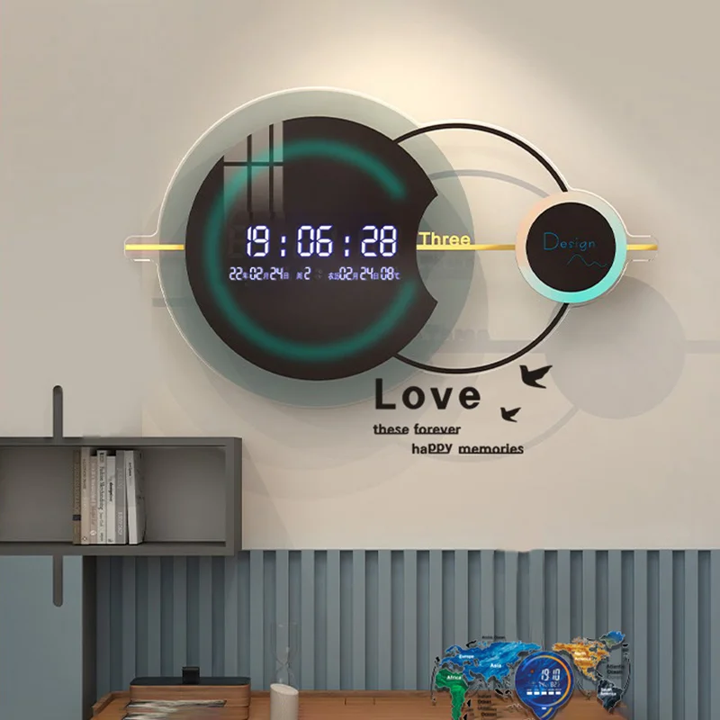 3D LED Digital Clock Wall Decor Glowing Night Mode Adjustable Electronic Clock Wall Clock Living Room Perpetual Calendar