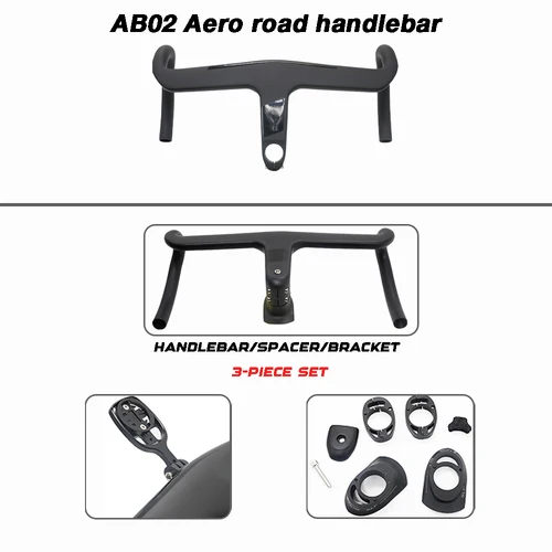 Imagen 2 del producto Manillar de carbono integrado AB02 para bicicletas de carretera Aero enrutamiento de cables interno, relación 1:1, 28,6 mm 360-420 mm + soporte para computadora
