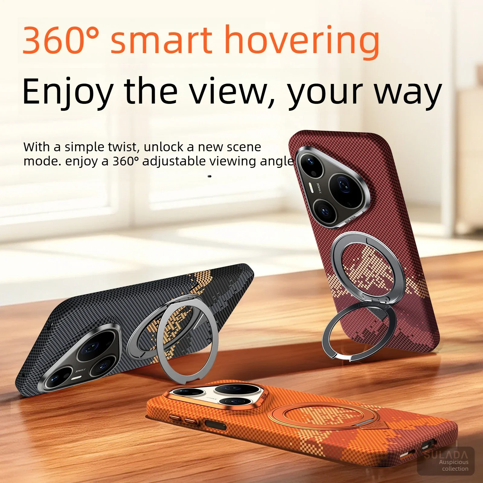 

SULADA for huawei Pura 90 Pro /90 Pro Max Magnetic stand phone case auspicious sunrise Golden mountain,center axis pc hard case