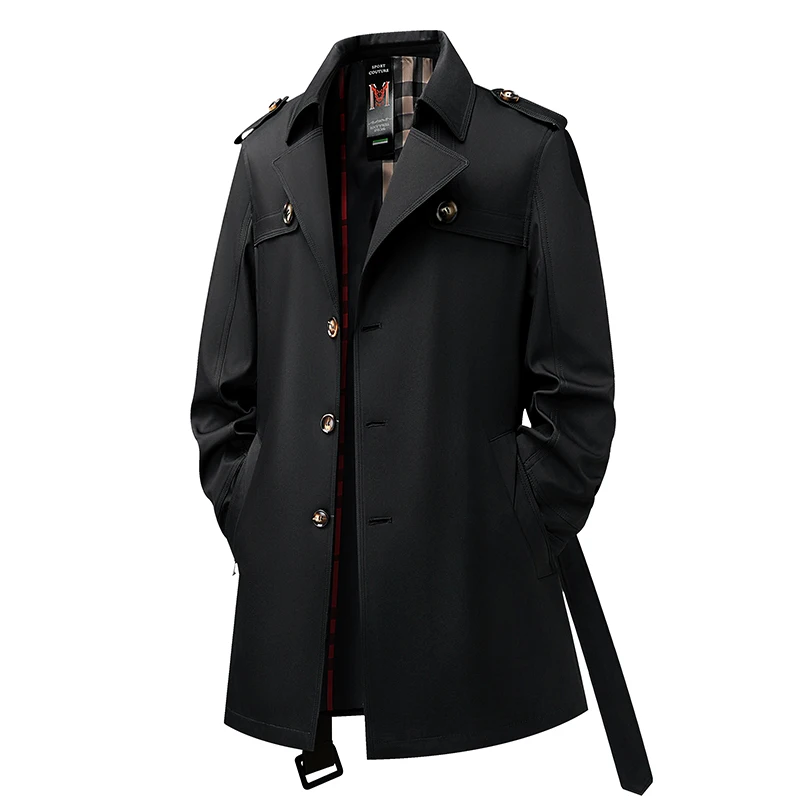 Premium Quality Men Long Sleeved Windbreaker Lapel Single-Breasted Autumn Winter New Mid-Length Trench Coat Casual Men'sClothing