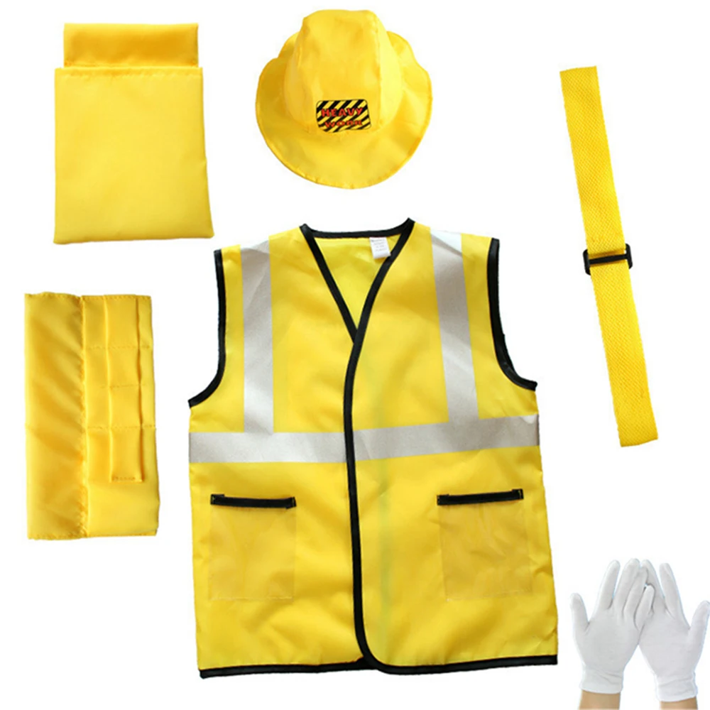 Toddler Boys Construction Worker Outfit Set Career Dress Up Vest Maintenance Worker Kids Toy Gift For Halloween Party 3-7Y