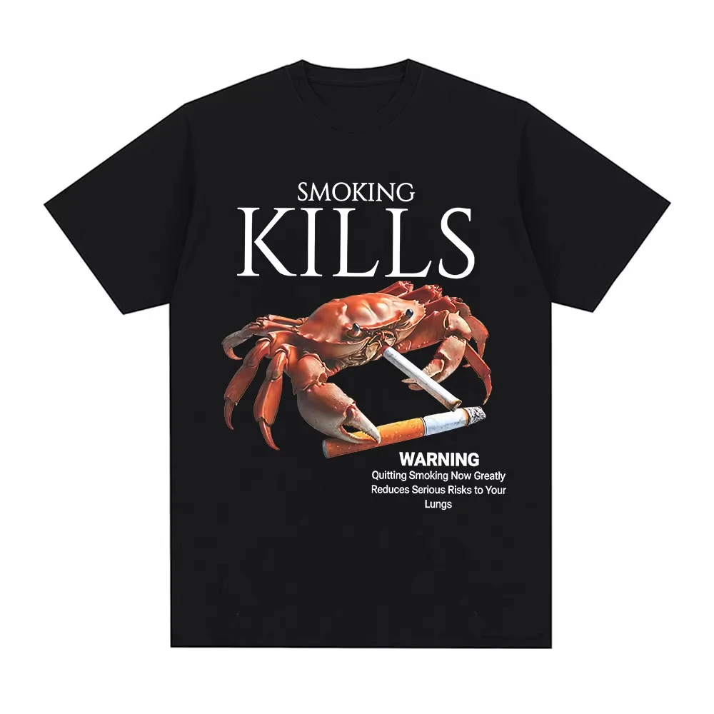 

Unfoldered Bizarre Pattern T-shirt Harajuku Cotton Short Sleeved T-shirt Smoking Kill Crab T-shirt Oversized Streetwear Y2k Top