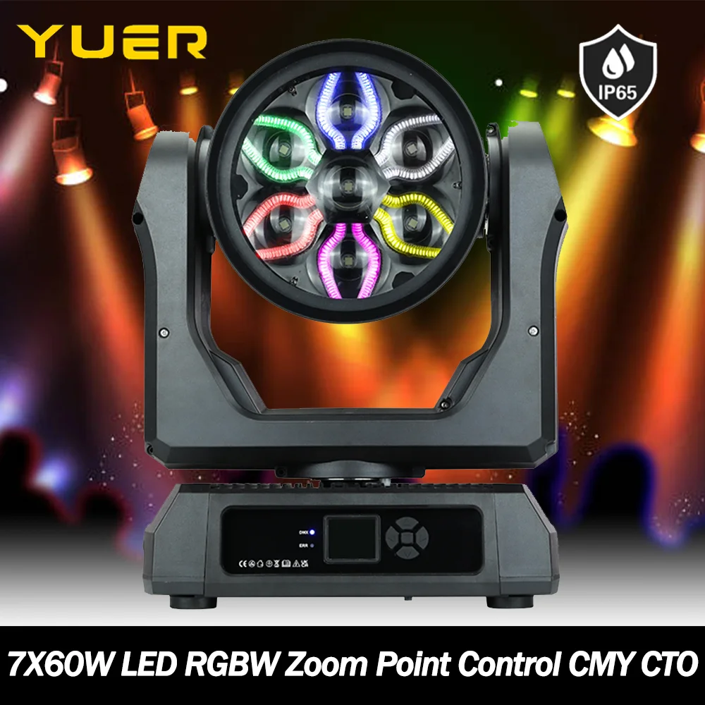

Waterproof 7X60W LED RGBW Zoom Point control Wash Moving head light with ring CMY CTO DMX512 for DJ Disco party bar club wedding