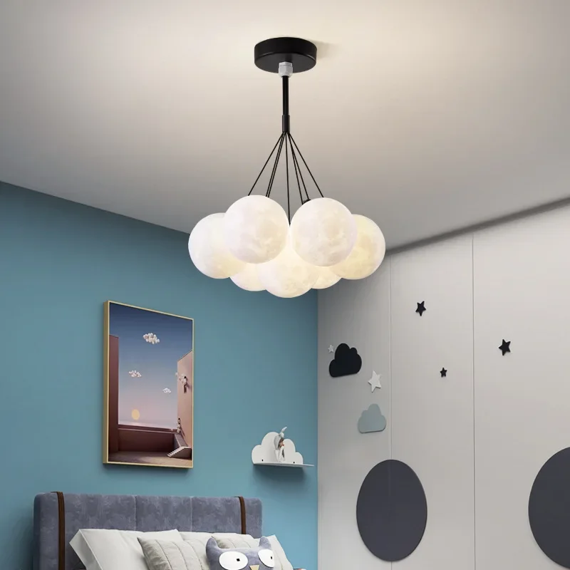 

GHJUYIOL Bedroom light minimalist modern Nordic internet celebrity creative moon chandelier living room bubble light dreamy chil